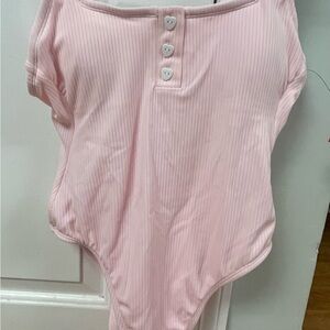 Stoney Clover Lane x Target Pink Ribbed Heart Button Swimsuit XS.